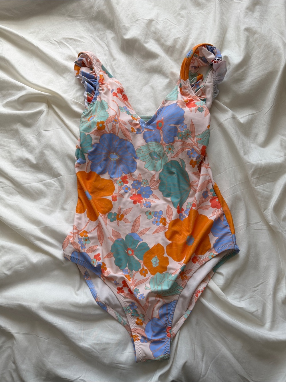 Jessica Simpson Floral One-Piece Swimsuit in Peach, Orange, Blue, Green